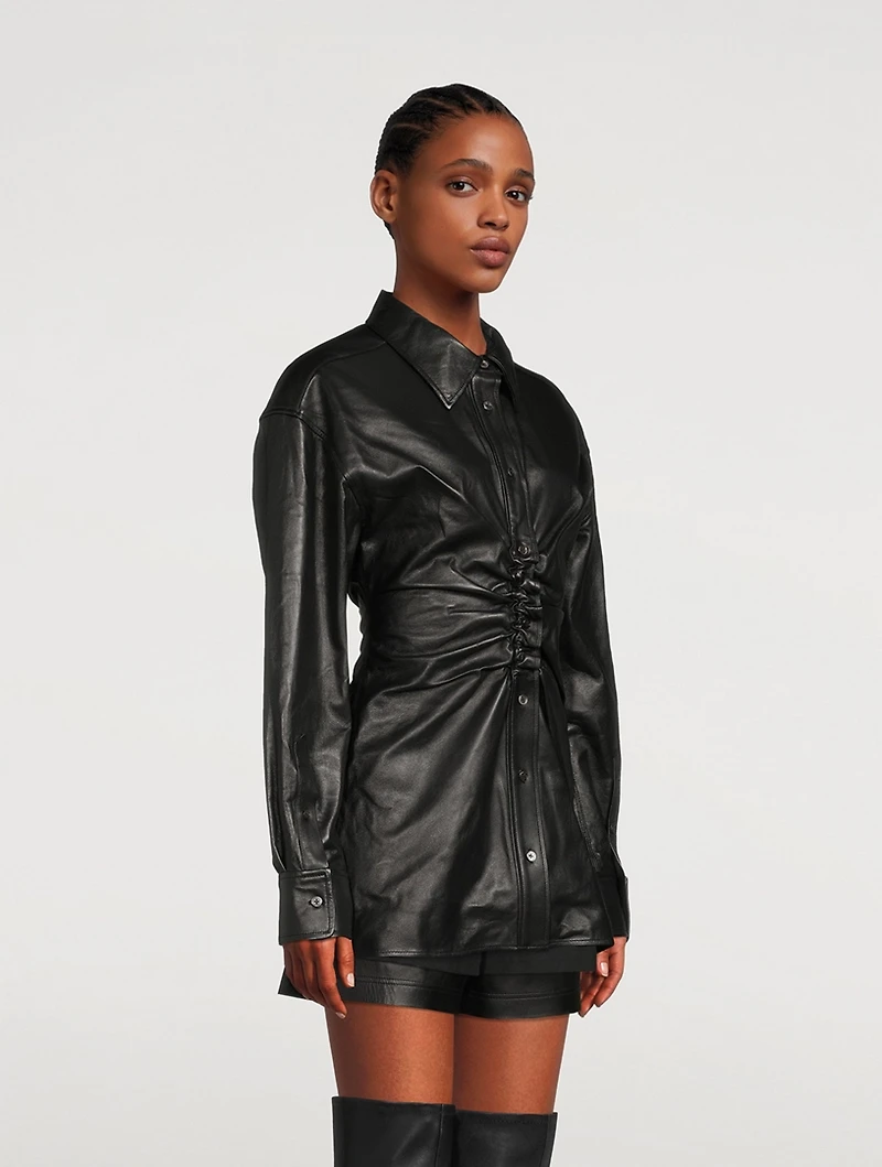 Ruched Leather Shirt