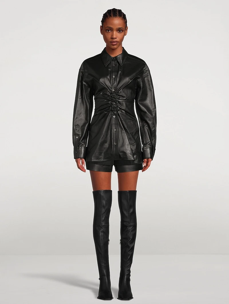 Ruched Leather Shirt