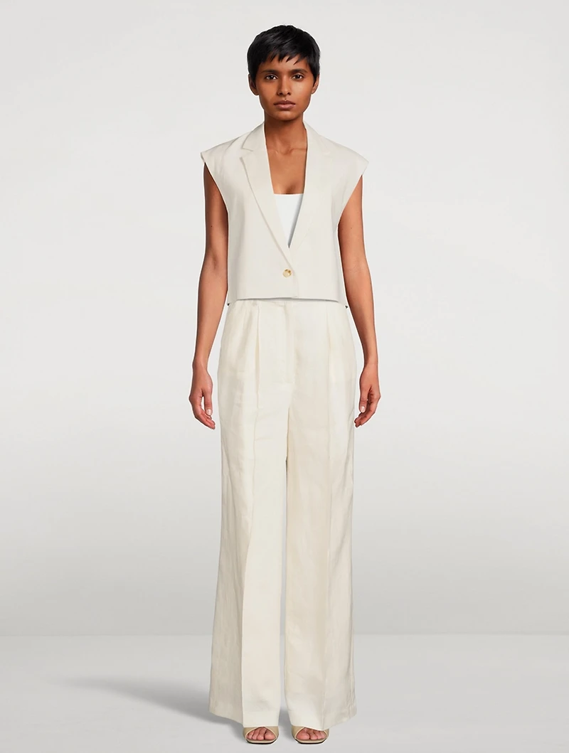 Tybee Cropped Linen Sleeveless Jacket