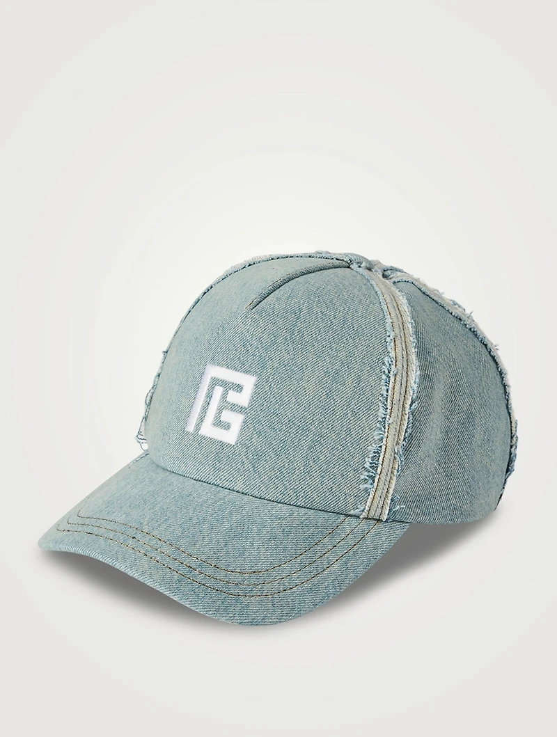 Denim Cap With Monogram Embroidery