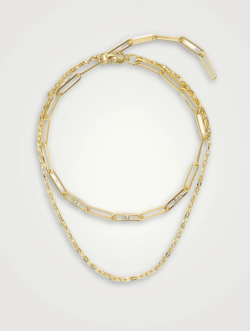 Double Chain Necklace With Crystal Links