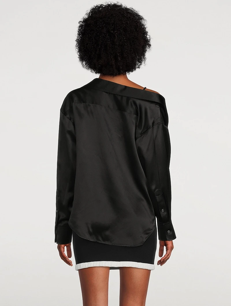 Silk Charmeuse Off-The-Shoulder Shirt