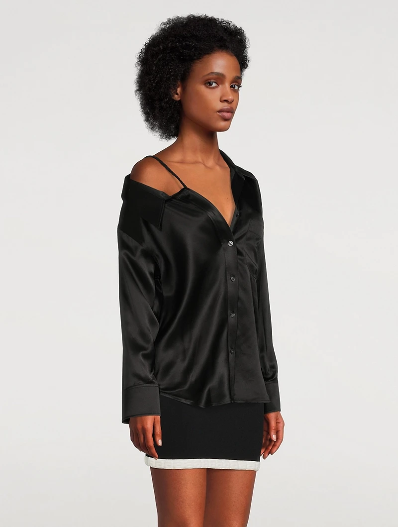 Silk Charmeuse Off-The-Shoulder Shirt