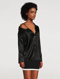 Silk Charmeuse Off-The-Shoulder Shirt