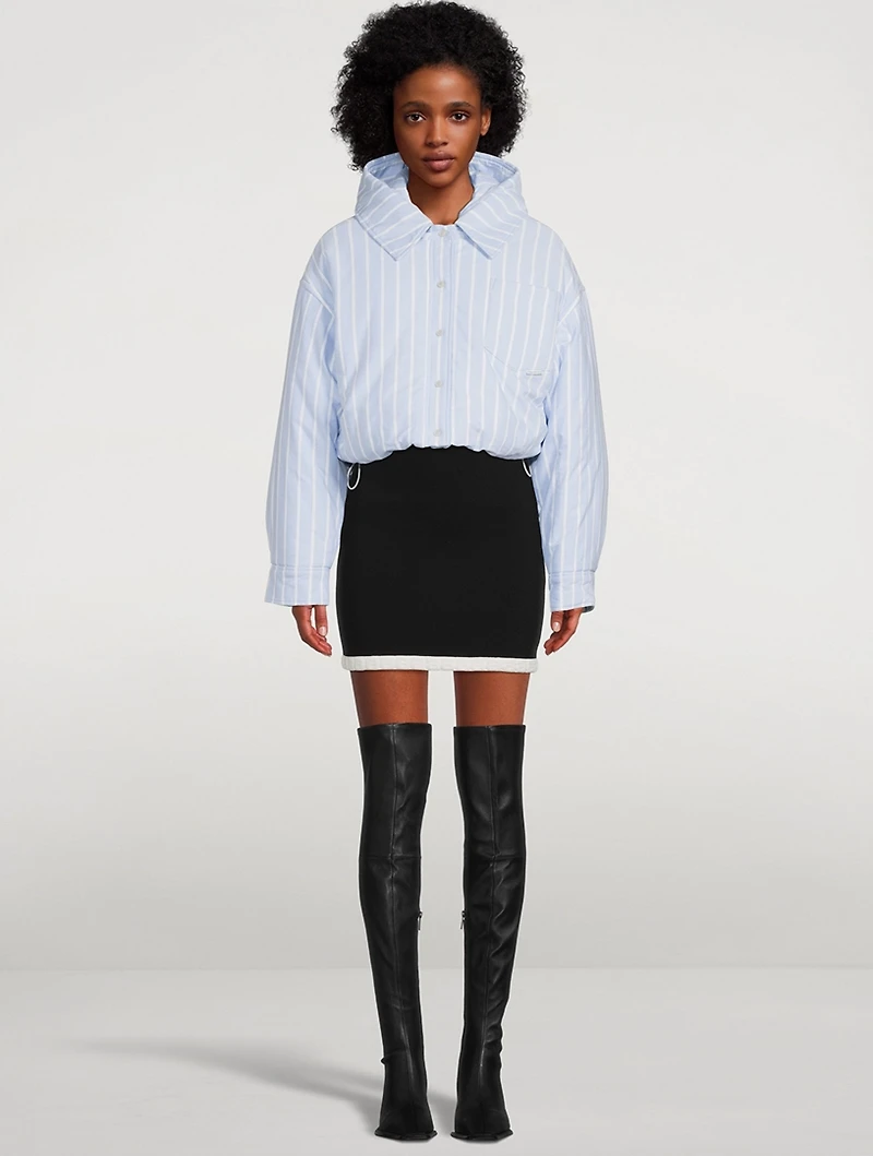 Cropped Puffer Jacket Stripe Print
