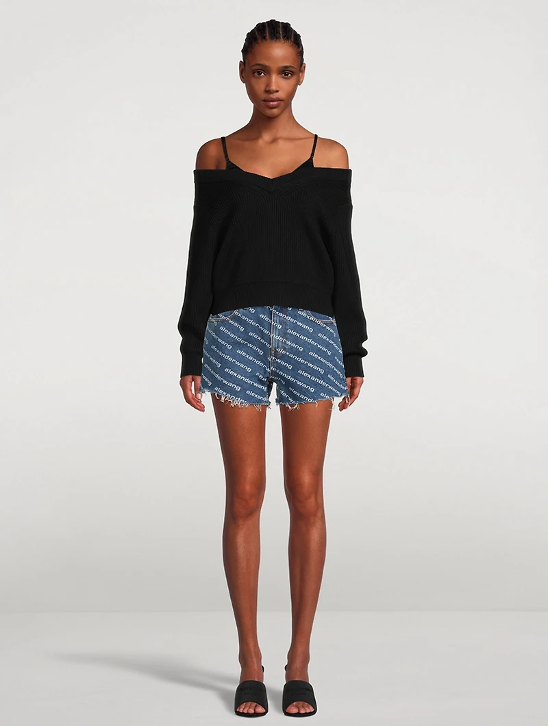 Bite Denim Shorts Logo Print