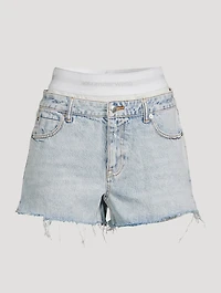 Low-Rise Jean Shorts With Logo Elastic Brief Layer