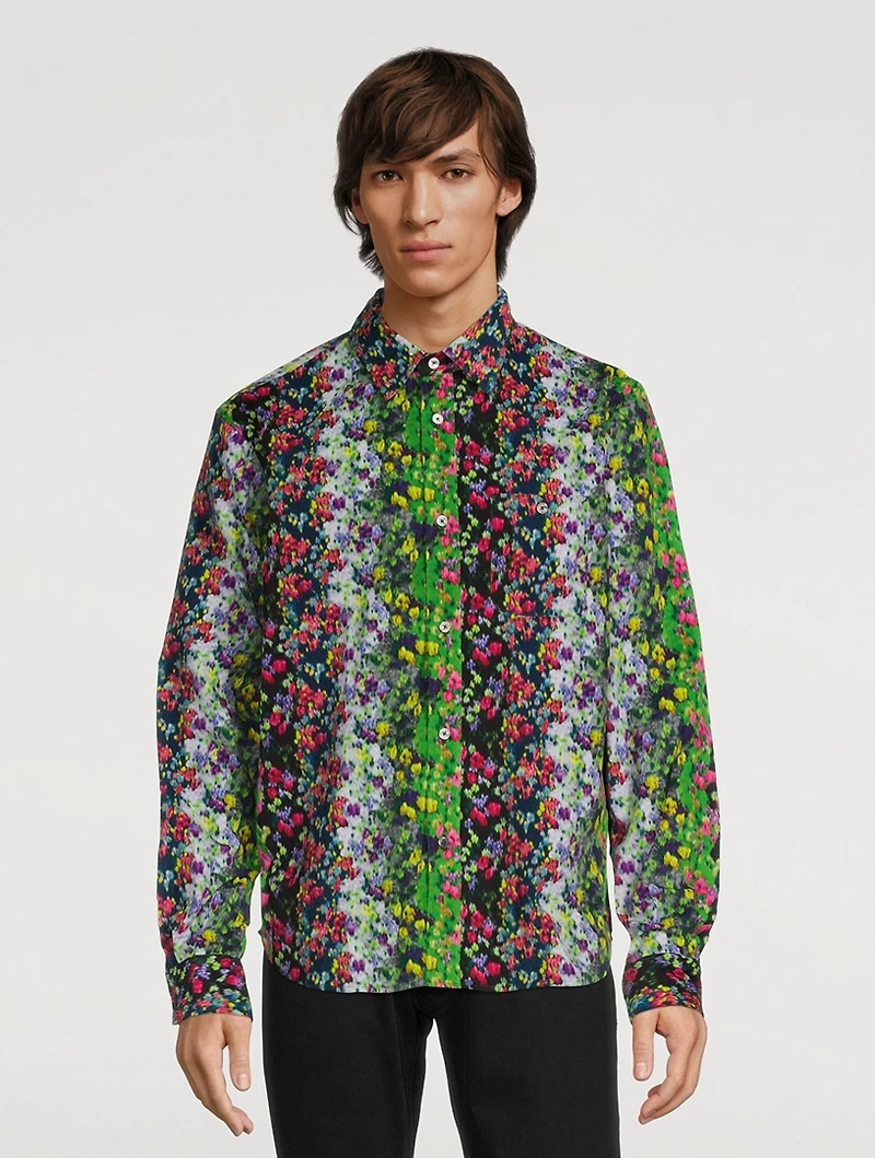 Cotton Shirt Blurred Flowers Print