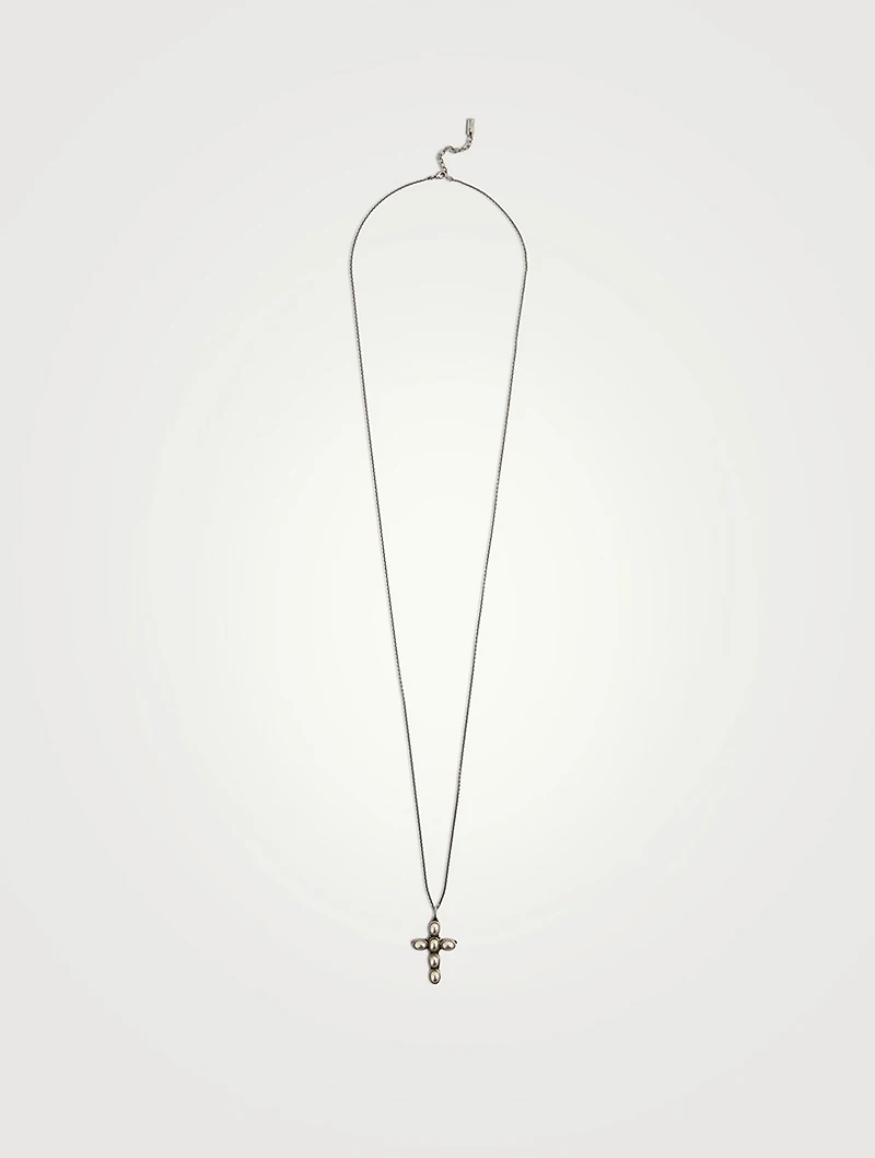 Faux Pearl Cross Necklace