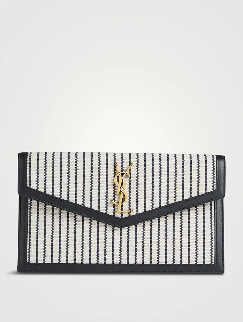 Medium Uptown Canvas Clutch In Stripe Print