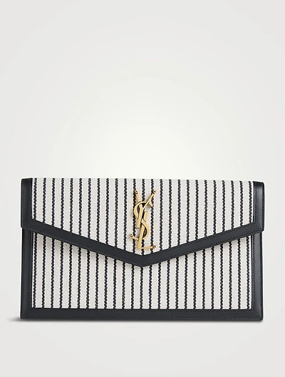 Medium Uptown Canvas Clutch In Stripe Print
