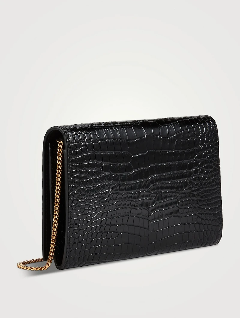 YSL Monogram Croc-Embossed Leather Chain Wallet