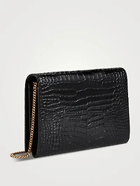 YSL Monogram Croc-Embossed Leather Chain Wallet