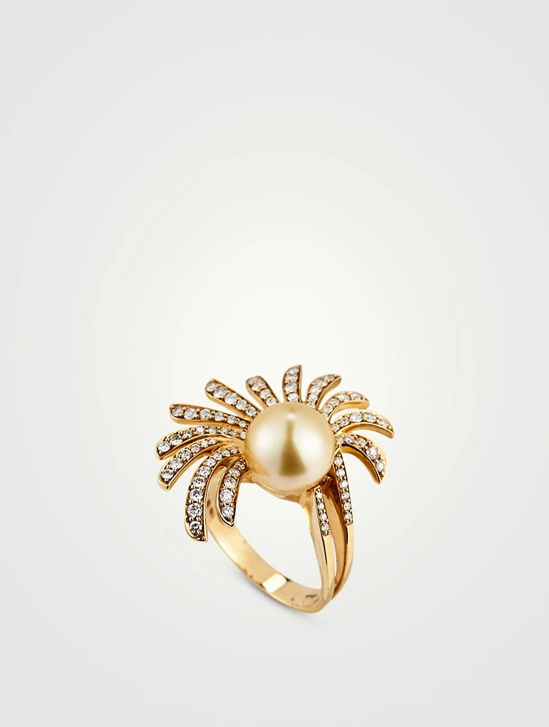 Apus 18K Gold Pearl Ring With Diamonds