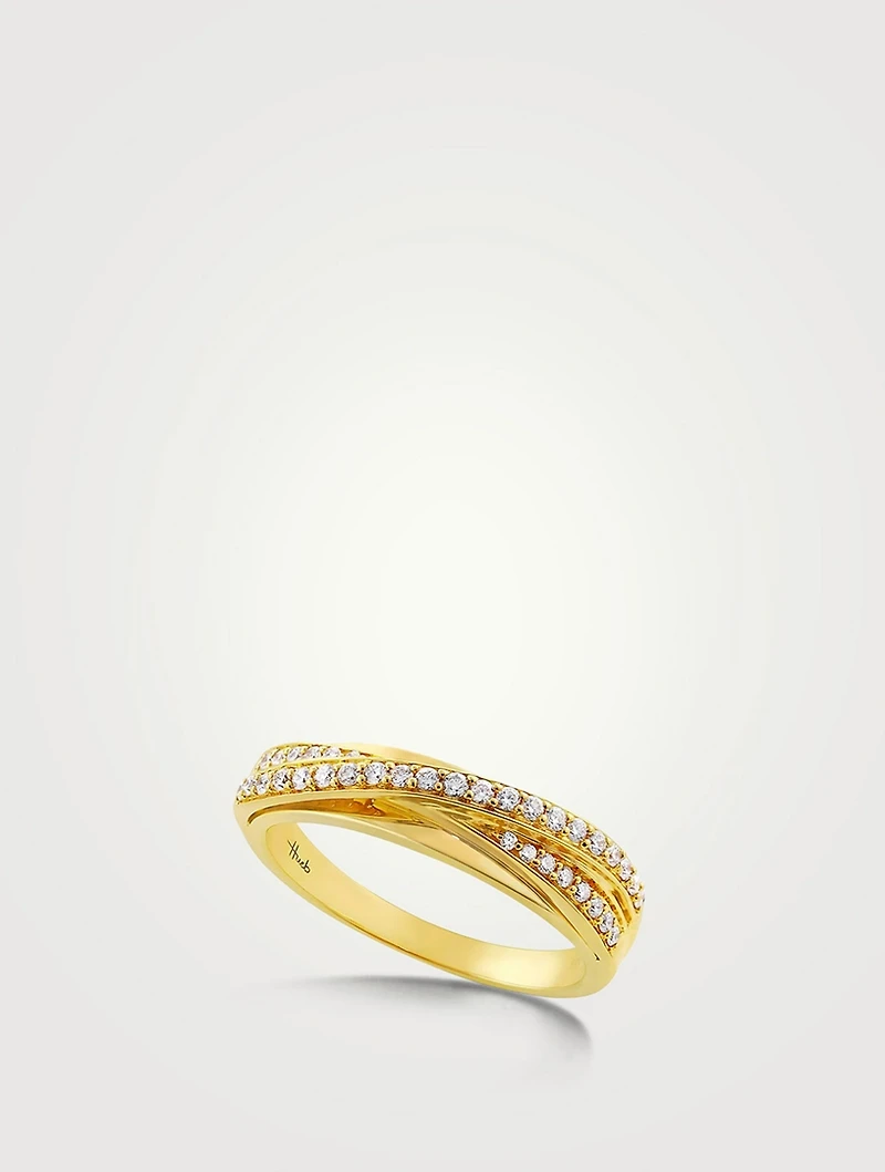 Wave 18K Gold Ring With Diamonds