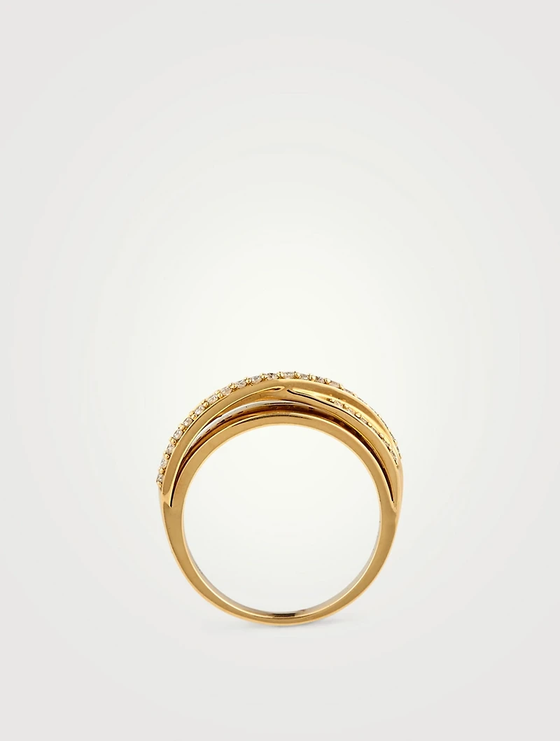 Wave 18K Gold Ring With Diamonds
