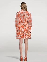 Postcard Lantern Sleeve Mini Dress Floral Print