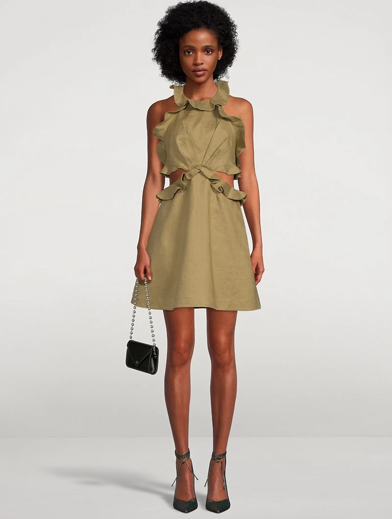 Postcard Ruffled Cut-Out Mini Dress