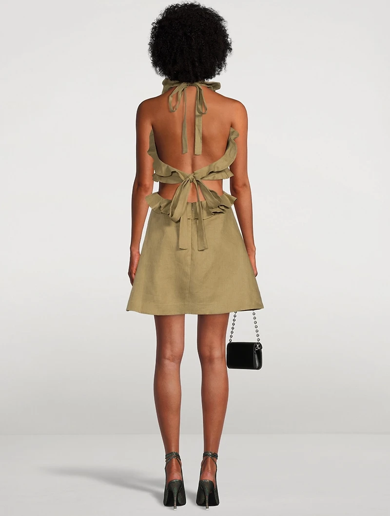 Postcard Ruffled Cut-Out Mini Dress