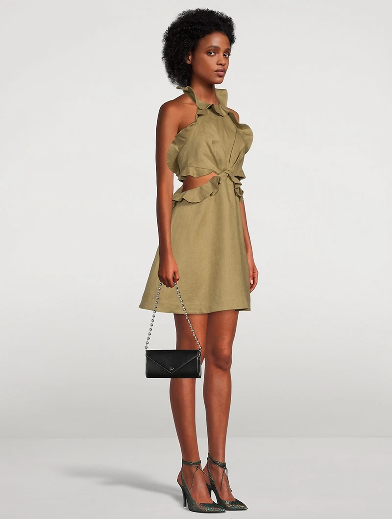 Postcard Ruffled Cut-Out Mini Dress