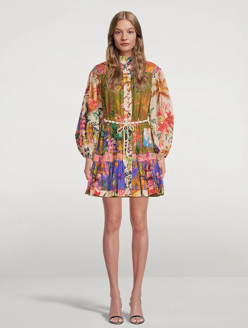 Tropicana Puff-Sleeve Mini Dress Floral Print