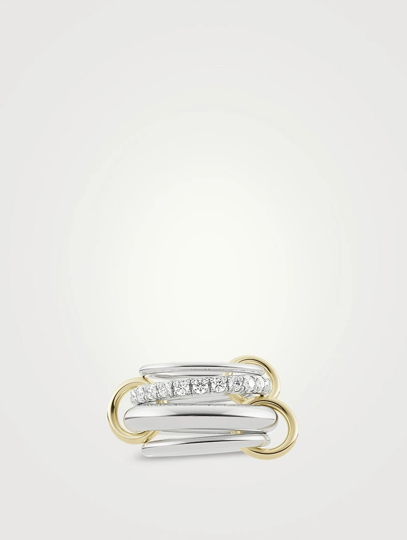 Luna SG Sterling Silver And 18K Gold Stacked Ring With Diamonds