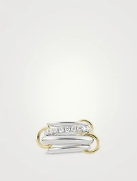 Luna SG Sterling Silver And 18K Gold Stacked Ring With Diamonds