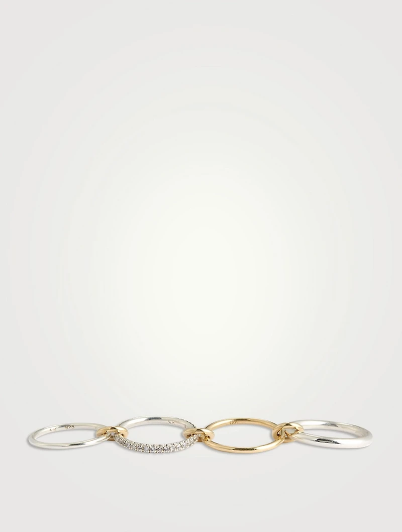Nimbus SG Gris Sterling Silver And 18K Gold Stacked Ring With Diamonds