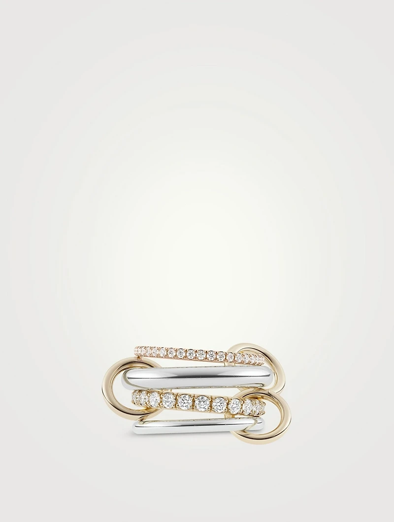 Stella MX Sterling Silver And 18K Gold Stacked Ring With Diamonds