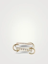 Stella MX Sterling Silver And 18K Gold Stacked Ring With Diamonds