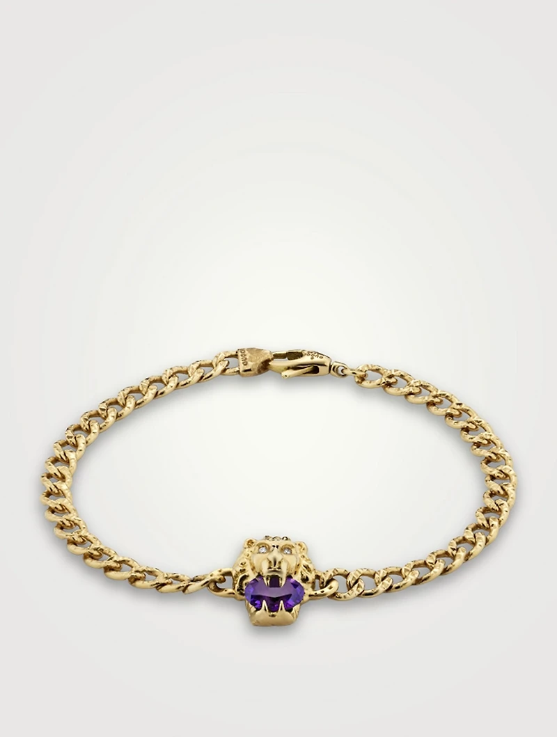 Lion Head 18K Bracelet With Diamonds And Amethyst