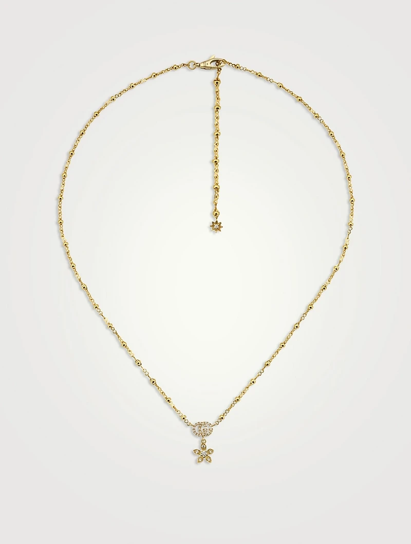 Gucci Flora 18K Gold Necklace With Diamonds