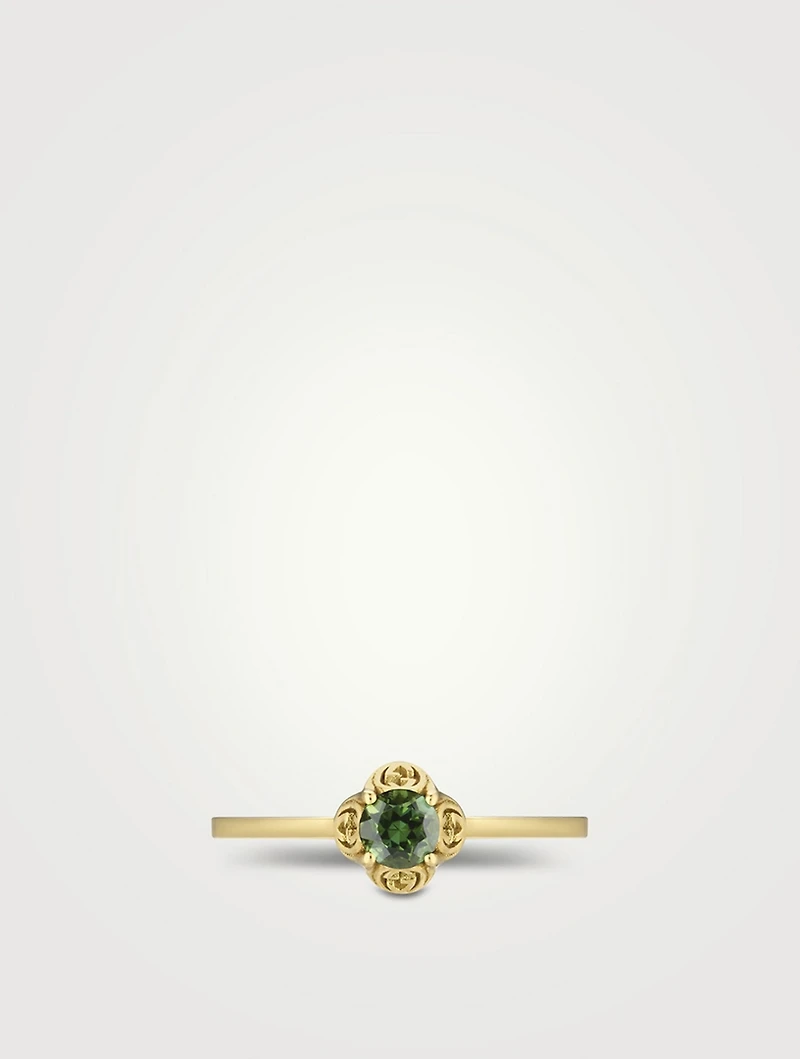 Interlocking G 18K Gold Ring With Tourmaline