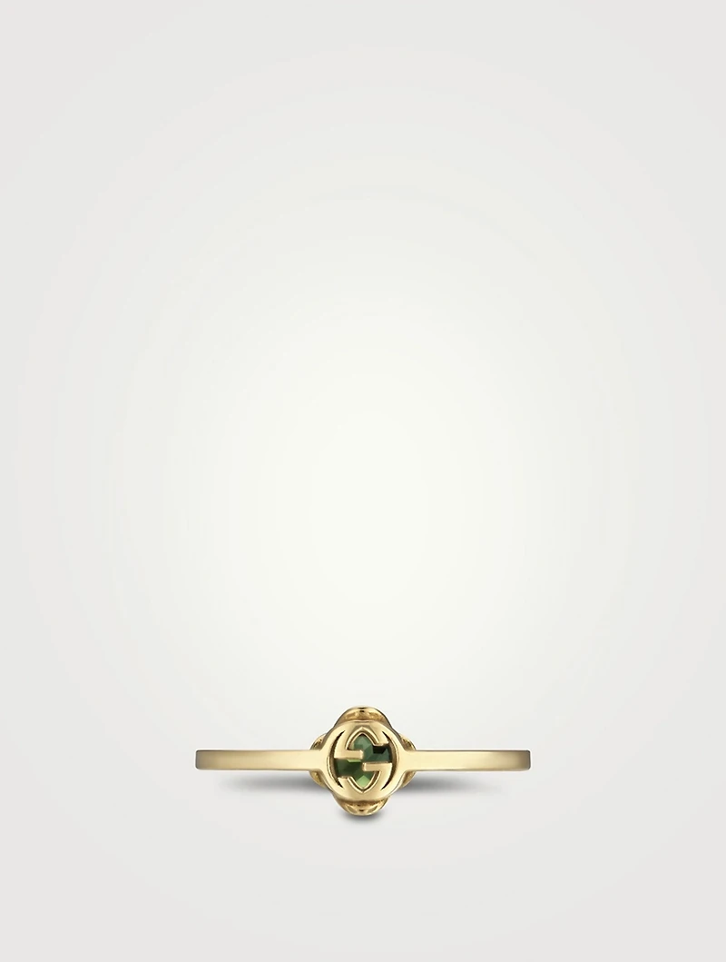 Interlocking G 18K Gold Ring With Tourmaline