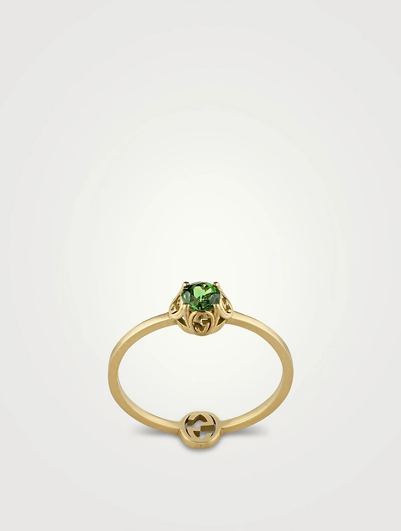 Interlocking G 18K Gold Ring With Tourmaline