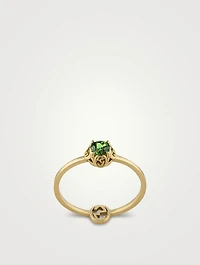 Interlocking G 18K Gold Ring With Tourmaline