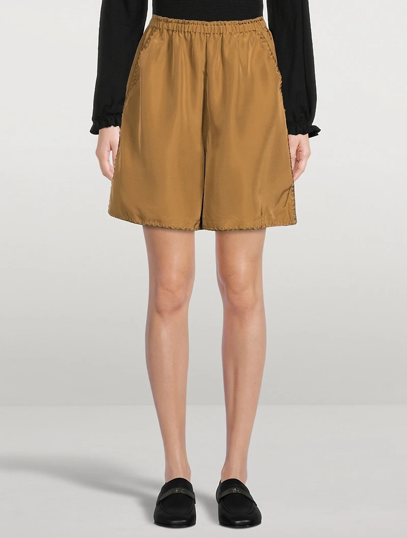 Embroidered Silk Shorts