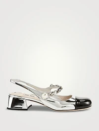 Metallic Mary Jane Slingback Pumps With Chain Strap