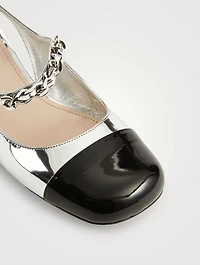 Metallic Mary Jane Slingback Pumps With Chain Strap