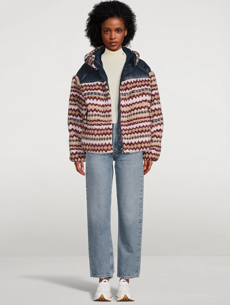 Joelle Sherpa Down Puffer Jacket Fairisle Print