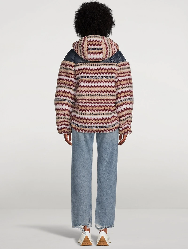 Joelle Sherpa Down Puffer Jacket Fairisle Print