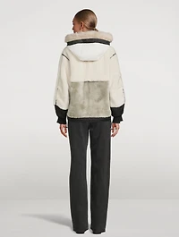 Reversible Colourblock Shearling Bomber Jacket With Hood
