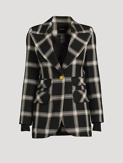 Birkin Ribbed-Cuff Blazer Plaid Print