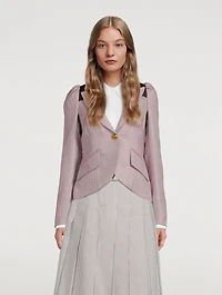 Pouf-Sleeve Herringbone Wool Blazer