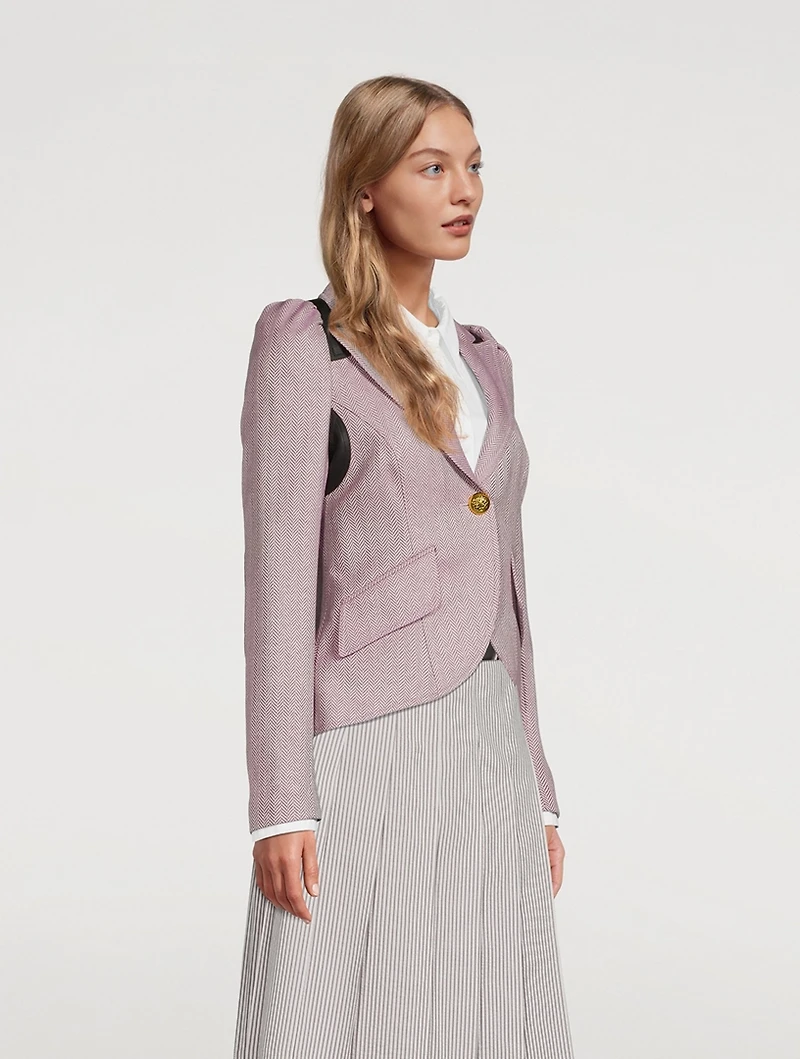 Pouf-Sleeve Herringbone Wool Blazer