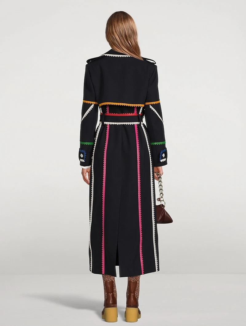 Scallop-Trimmed Wool Trench Coat