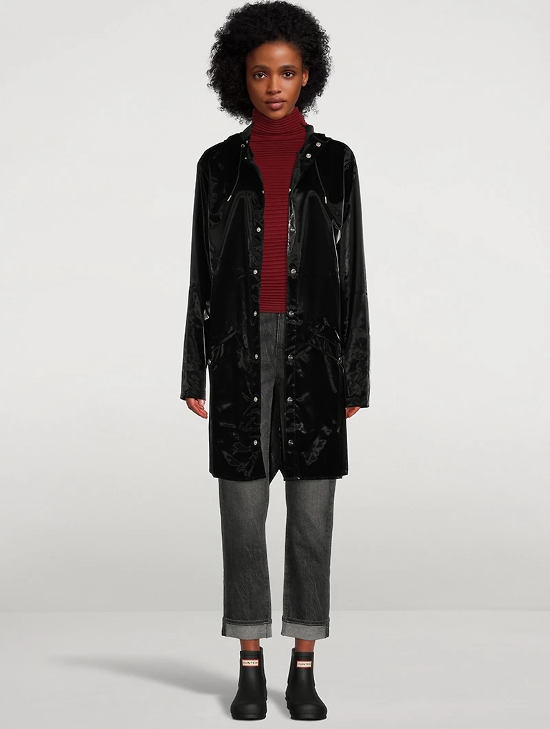 Velvet Long Jacket With Hood