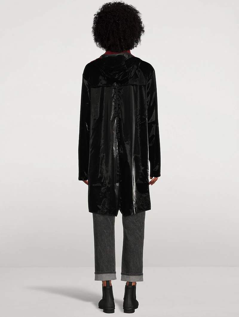 Velvet Long Jacket With Hood