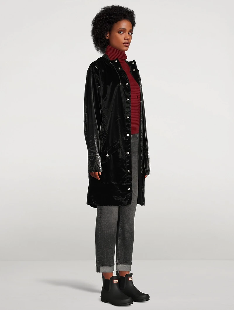 Velvet Long Jacket With Hood