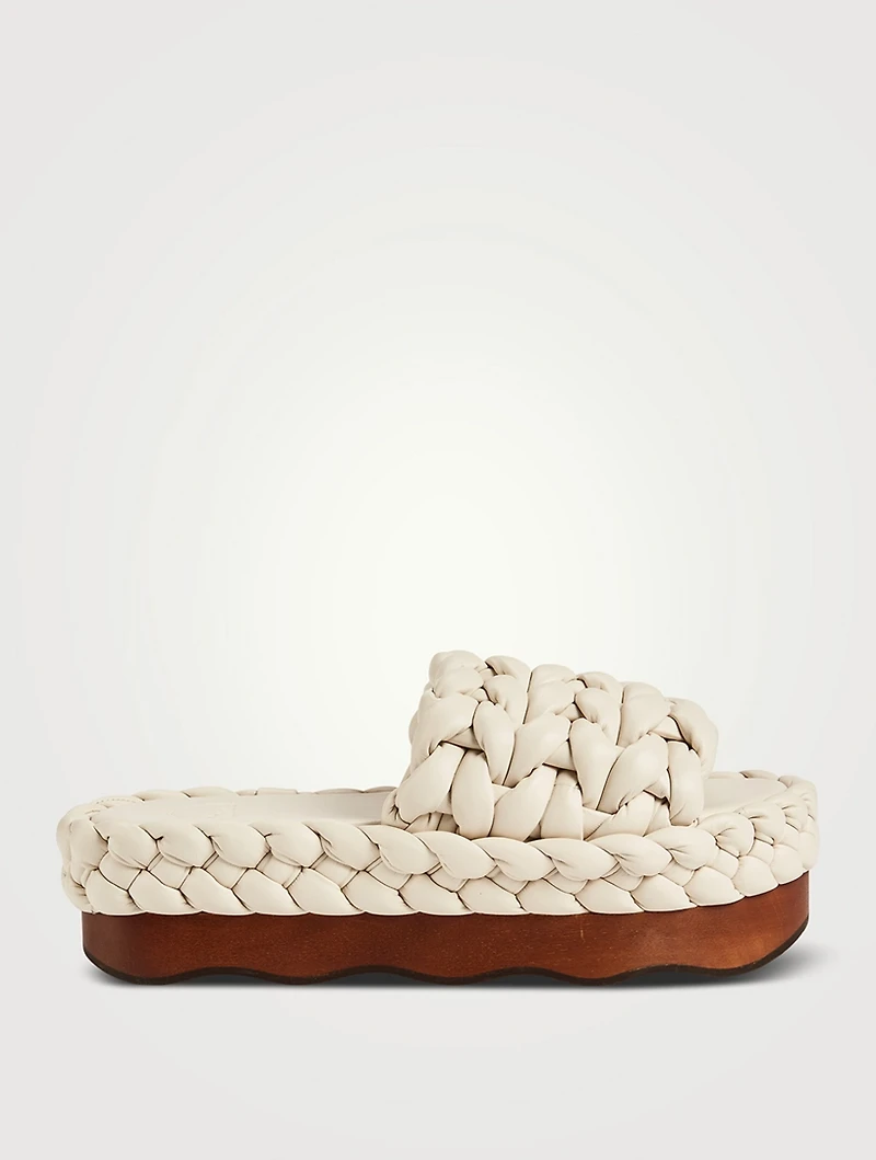 Wavy Braided Leather Flatform Sandals
